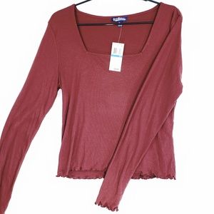 Freshman Ribbed Square Neck Fitted Top Long Sleeve